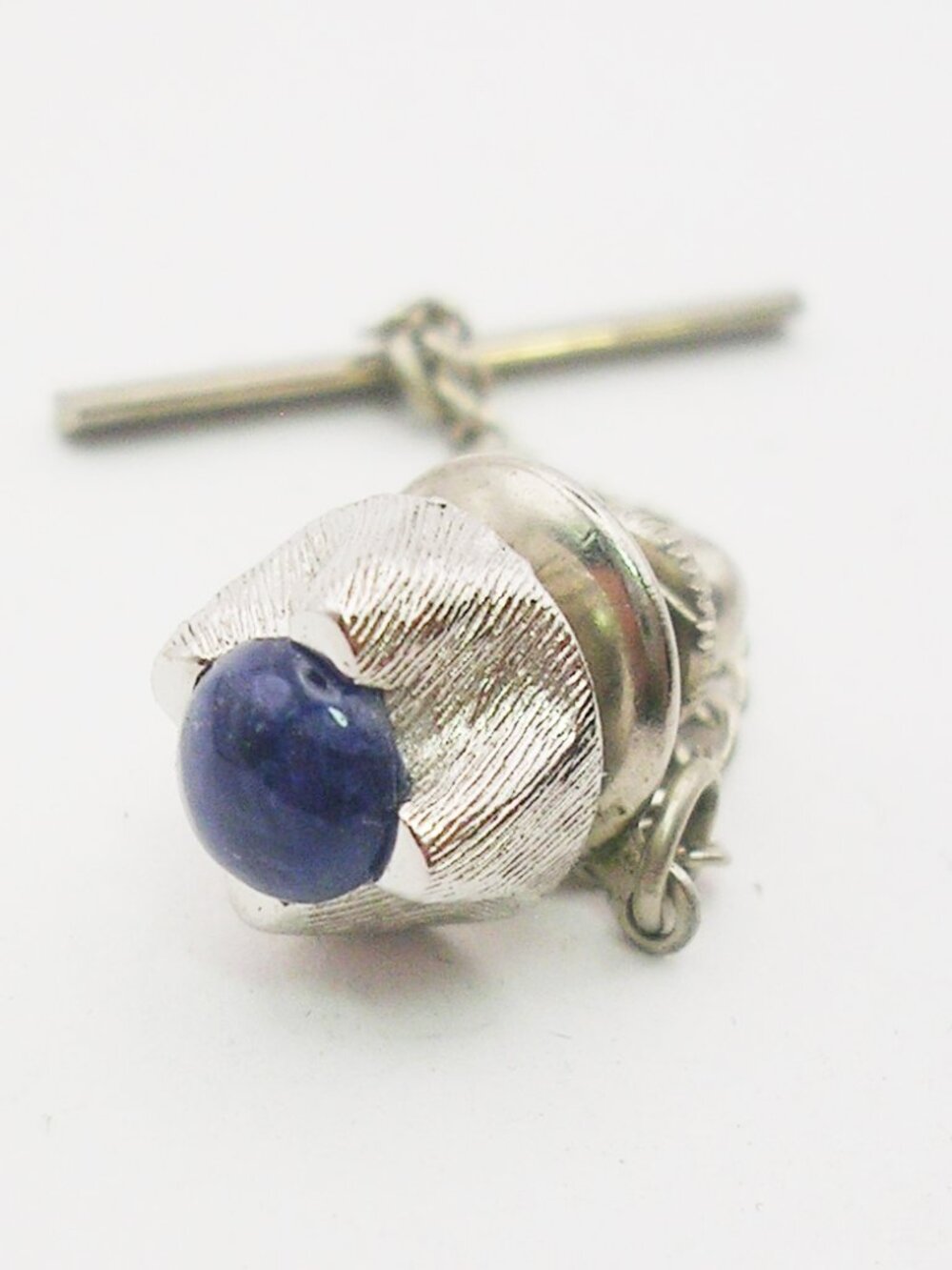 Vintage Tie Tack Pin with chain Lapis Cabochon classic Swank Formal Wear